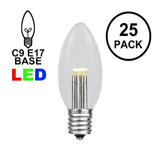 Warm White Smooth Glass C9 LED Bulbs - 25pk
