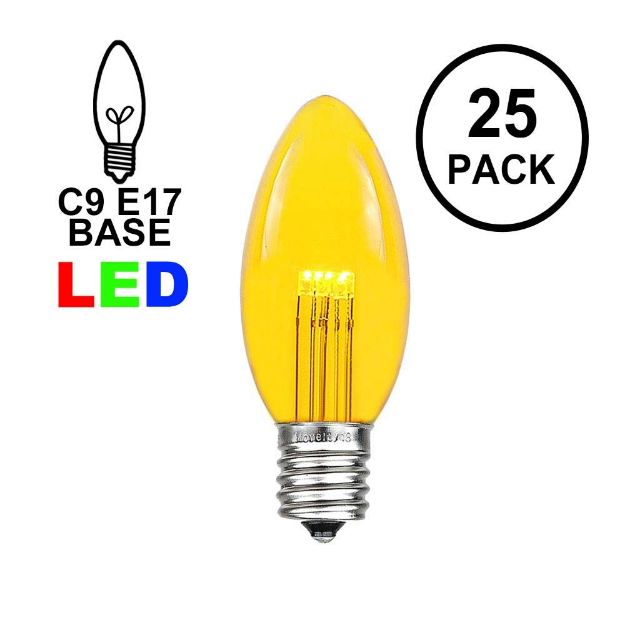 Yellow Smooth Glass C9 LED Bulbs - 25pk