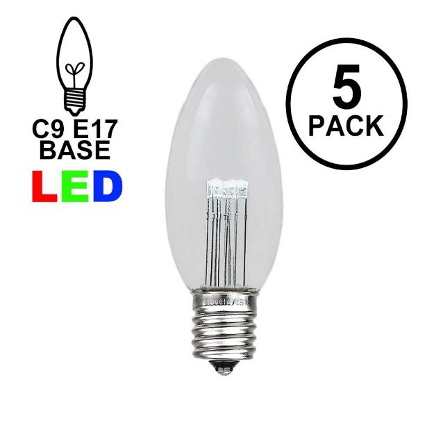 5 Pack Pure White Smooth Glass C9 LED Bulbs
