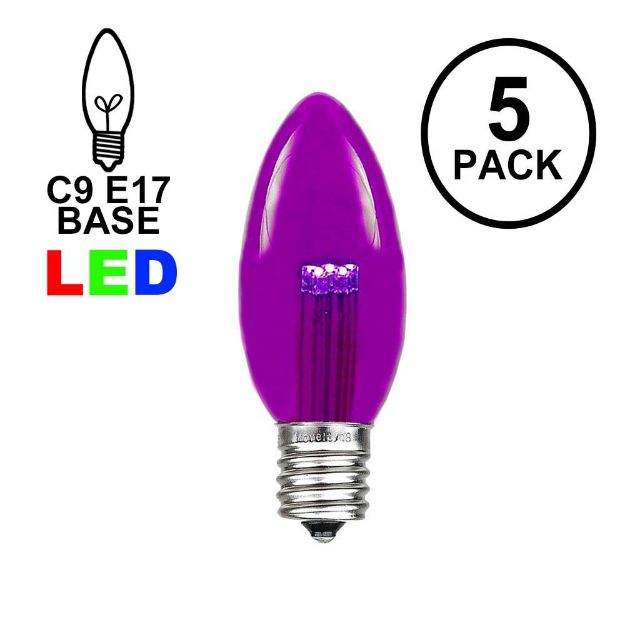 5 Pack Purple Smooth Glass C9 LED Bulbs