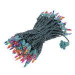 Connect 10 Multicolor Christmas Mini Lights, 100 Light, 50 Feet Long, Green Wire