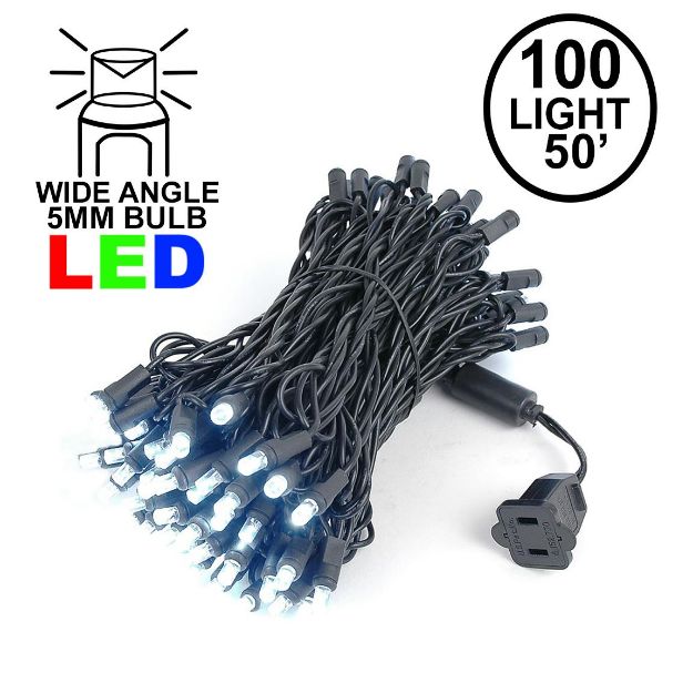 Commercial Grade Wide Angle 100 LED Pure White  50' Long on Black Wire