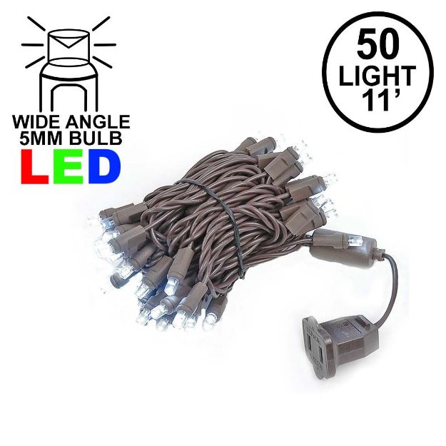 50 LED Pure White LED Christmas Lights 11' Long on Brown Wire