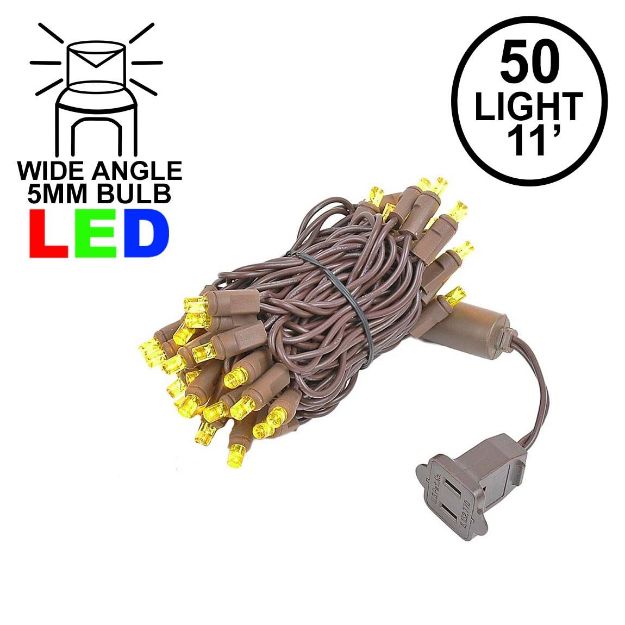 50 LED Yellow LED Christmas Lights 11' Long on Brown Wire