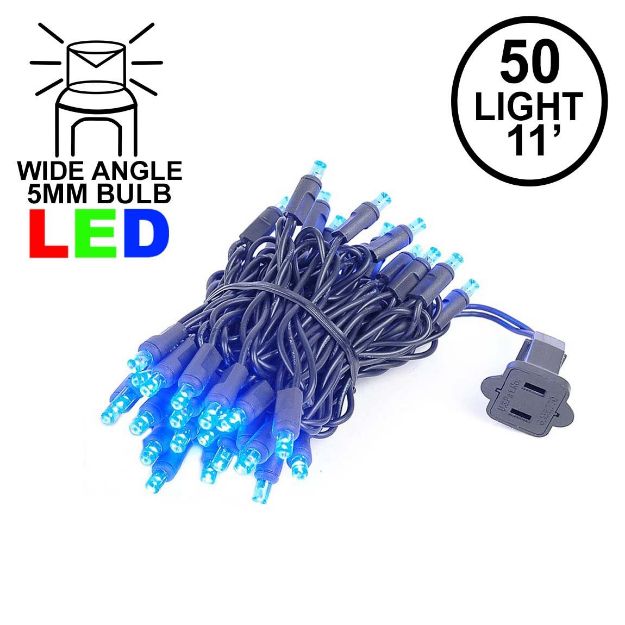 50 LED Blue LED Christmas Lights 11' Long on Black Wire