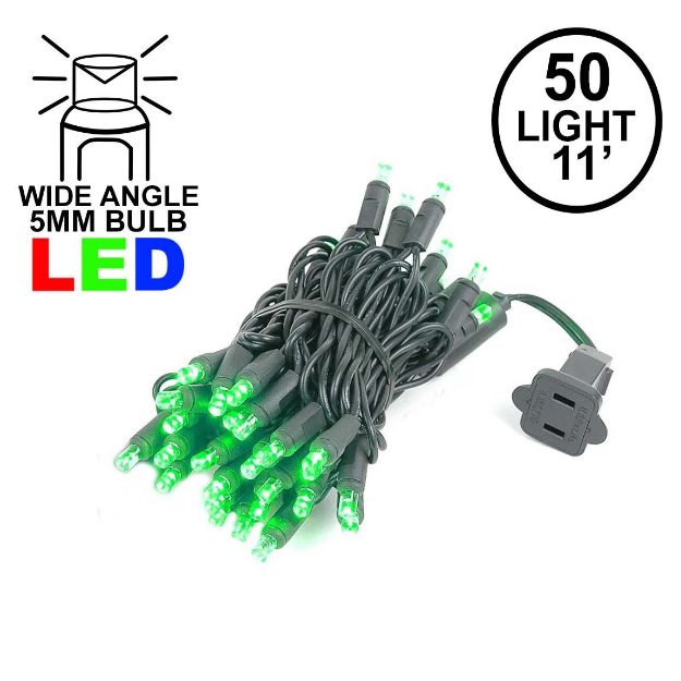 50 LED Green LED Christmas Lights 11' Long on Black Wire