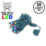 50 LED Multi LED Christmas Lights 11' Long on Green Wire