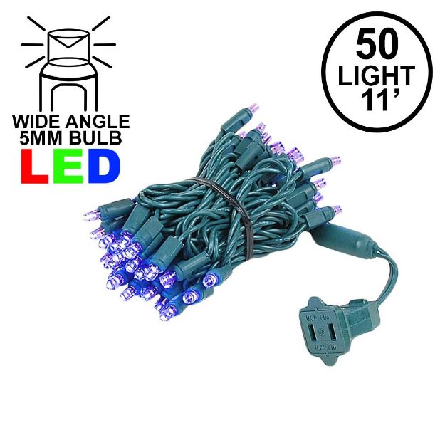 50 LED Purple LED Christmas Lights 11' Long on Green Wire