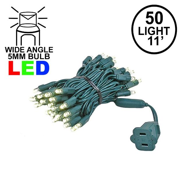 50 LED Warm White LED Christmas Lights 11' Long on Green Wire