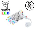 50 LED Multi LED Christmas Lights 11' Long on White Wire