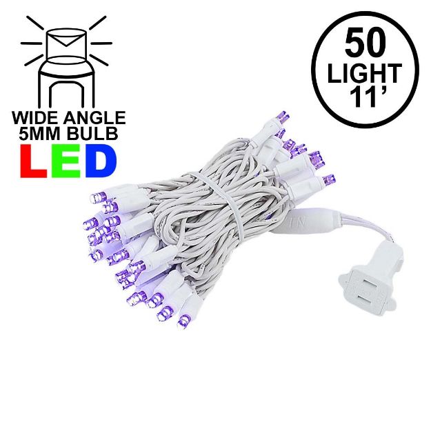 50 LED Purple LED Christmas Lights 11' Long on White Wire