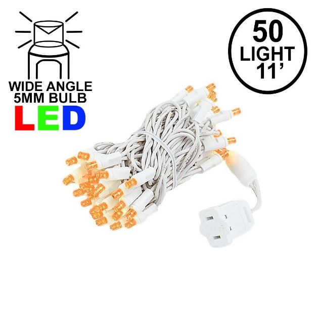 50 LED Amber LED Christmas Lights 11' Long on White Wire 