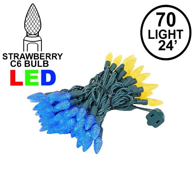 Yellow and Blue 70 LED C6 Strawberry Mini Lights Commercial Grade Green Wire