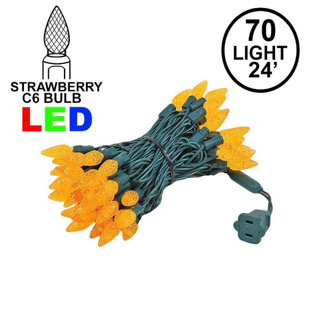 Amber 70 LED C6 Strawberry Mini Lights Commercial Grade on Green Wire