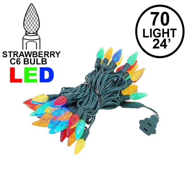Multi 70 LED C6 Strawberry Mini Lights Commercial Grade on Green Wire