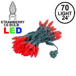 Red 70 LED C6 Strawberry Mini Lights Commercial Grade on Green Wire
