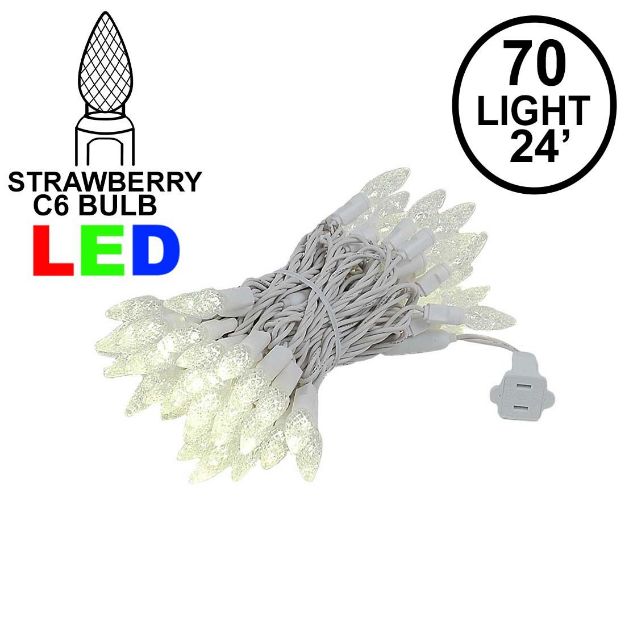 Warm White 70 LED C6 Strawberry Mini Lights Commercial Grade on White Wire