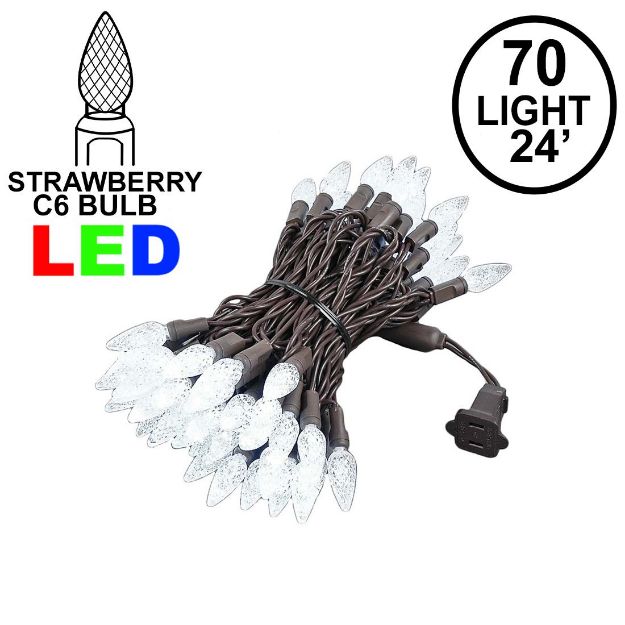 Pure White 70 LED C6 Strawberry Mini Lights Commercial Grade Brown Wire