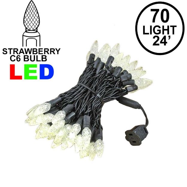 Warm White 70 LED C6 Strawberry Mini Lights Commercial Grade Black Wire