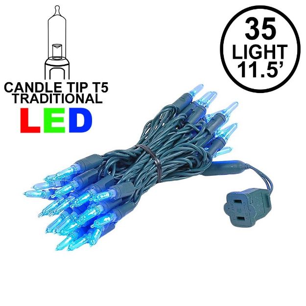 35 Light Traditional T5 Blue LED Mini Lights Green Wire