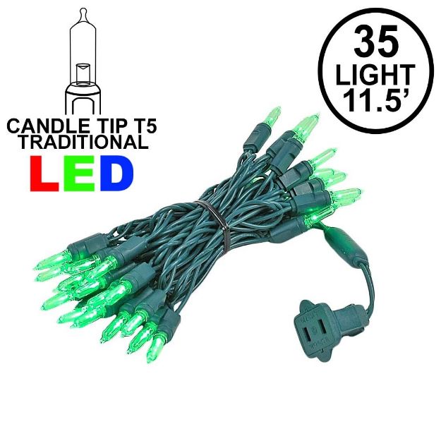 35 Light Traditional T5 Green LED Mini Lights Green Wire