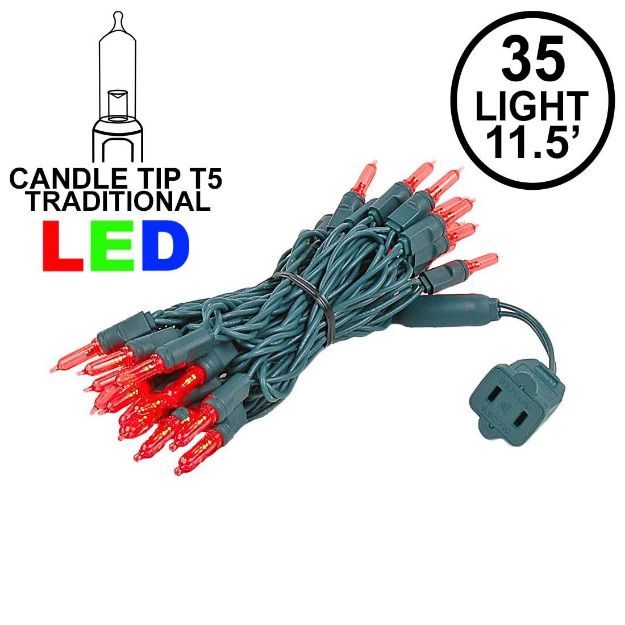 35 Light Traditional T5 Red LED Mini Lights Green Wire