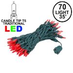 70 Light Traditional T5 Red LED Mini Lights Green Wire