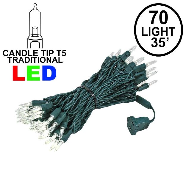 70 Light Traditional T5 Warm White LED Mini Lights Green Wire