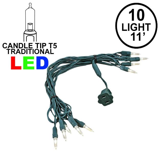 10 Light Traditional T5 Warm White LED Mini Lights Green Wire
