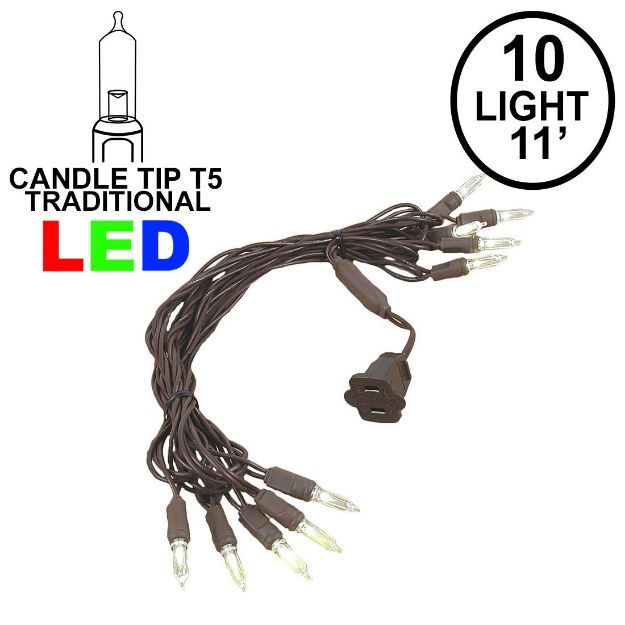 10 Light Traditional T5 Warm White LED Mini Lights Brown Wire