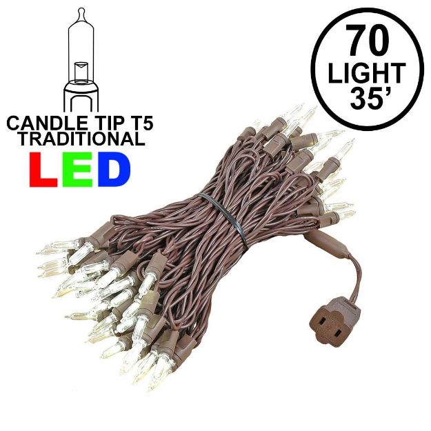70 Light Traditional T5 Warm White LED Mini Lights Brown Wire