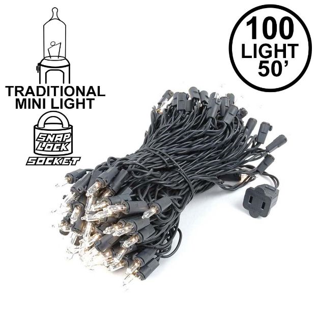 Clear Christmas Mini Lights 100 Light 50 Feet Long on Black Wire