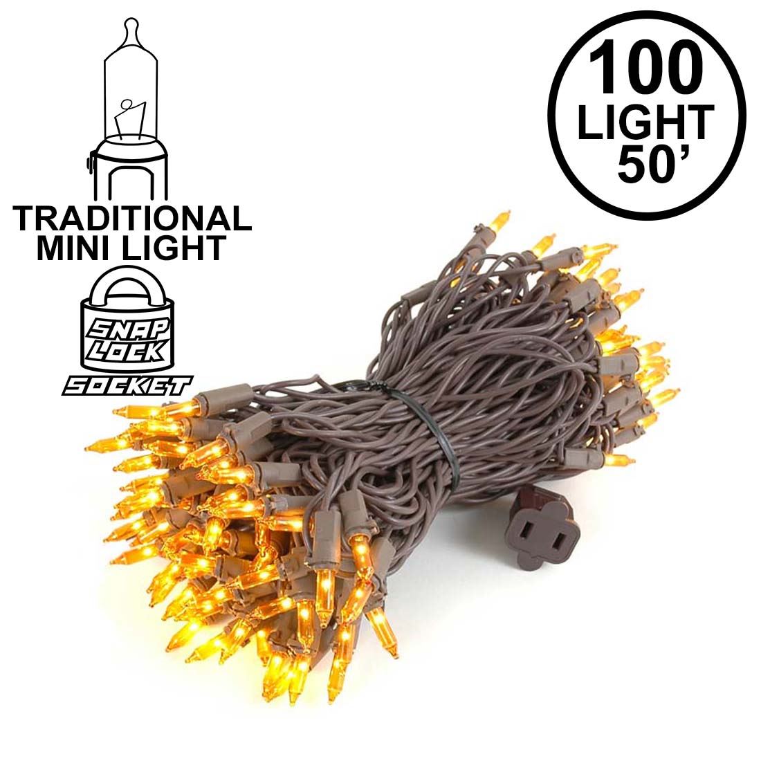 Amber Orange Christmas Mini Lights Set 100 Light Brown Wire 50 Feet ...