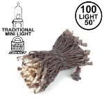 Clear Christmas Mini Lights 100 Light 50 Feet Long on Brown Wire