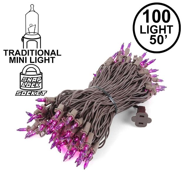 Purple Christmas Mini Lights 100 Light 50 Feet Long on Brown Wire