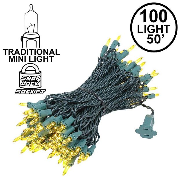 Yellow Christmas Mini Lights 100 Light 50 Feet Long on Green Wire