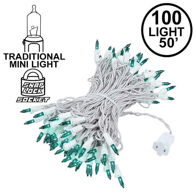 Green Christmas Mini Lights 100 Light 50 Feet Long on White Wire