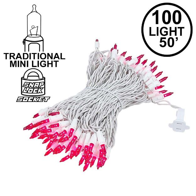 Pink Christmas Mini Lights 100 Light 50 Feet Long on White Wire