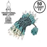 Clear 50 Light 11' Long Green Wire Christmas Mini Lights