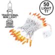 Amber/Orange 50 Light 11' Long White Wire Christmas Mini Lights