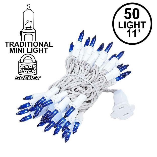 Blue 50 Light 11' Long White Wire Christmas Mini Lights