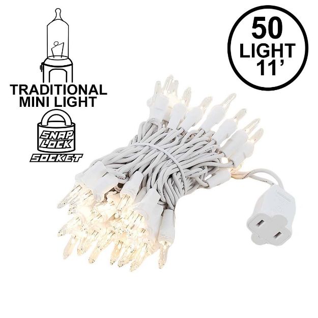 Clear 50 Light 11' Long White Wire Christmas Mini Lights