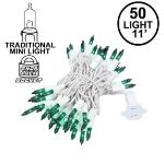 Green 50 Light 11' Long White Wire Christmas Mini Lights
