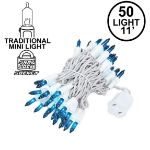 Teal 50 Light 11' Long White Wire Christmas Mini Lights