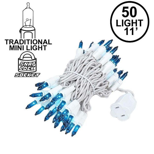 Teal 50 Light 11' Long White Wire Christmas Mini Lights