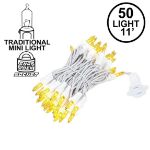 Yellow 50 Light 11' Long White Wire Christmas Mini Lights