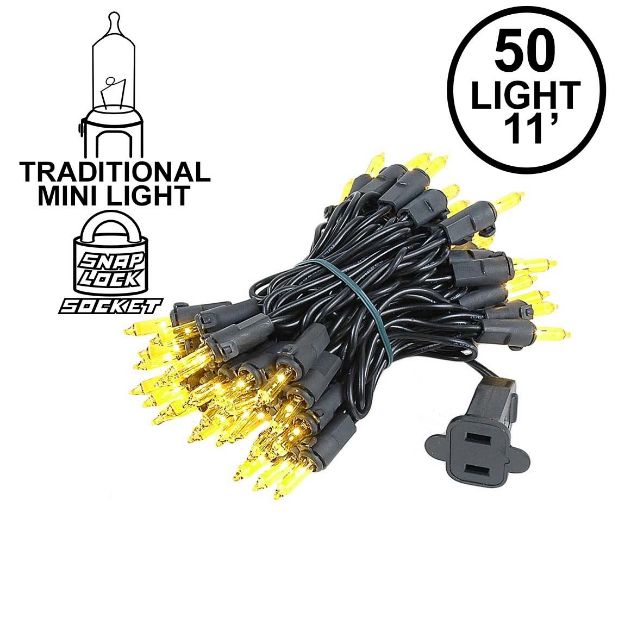 Yellow Christmas Mini Lights 50 Light on Black Wire 11 Feet Long