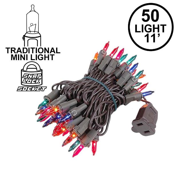 Multi Colored Christmas Mini Lights 50 Light on Brown Wire 11 Feet Long