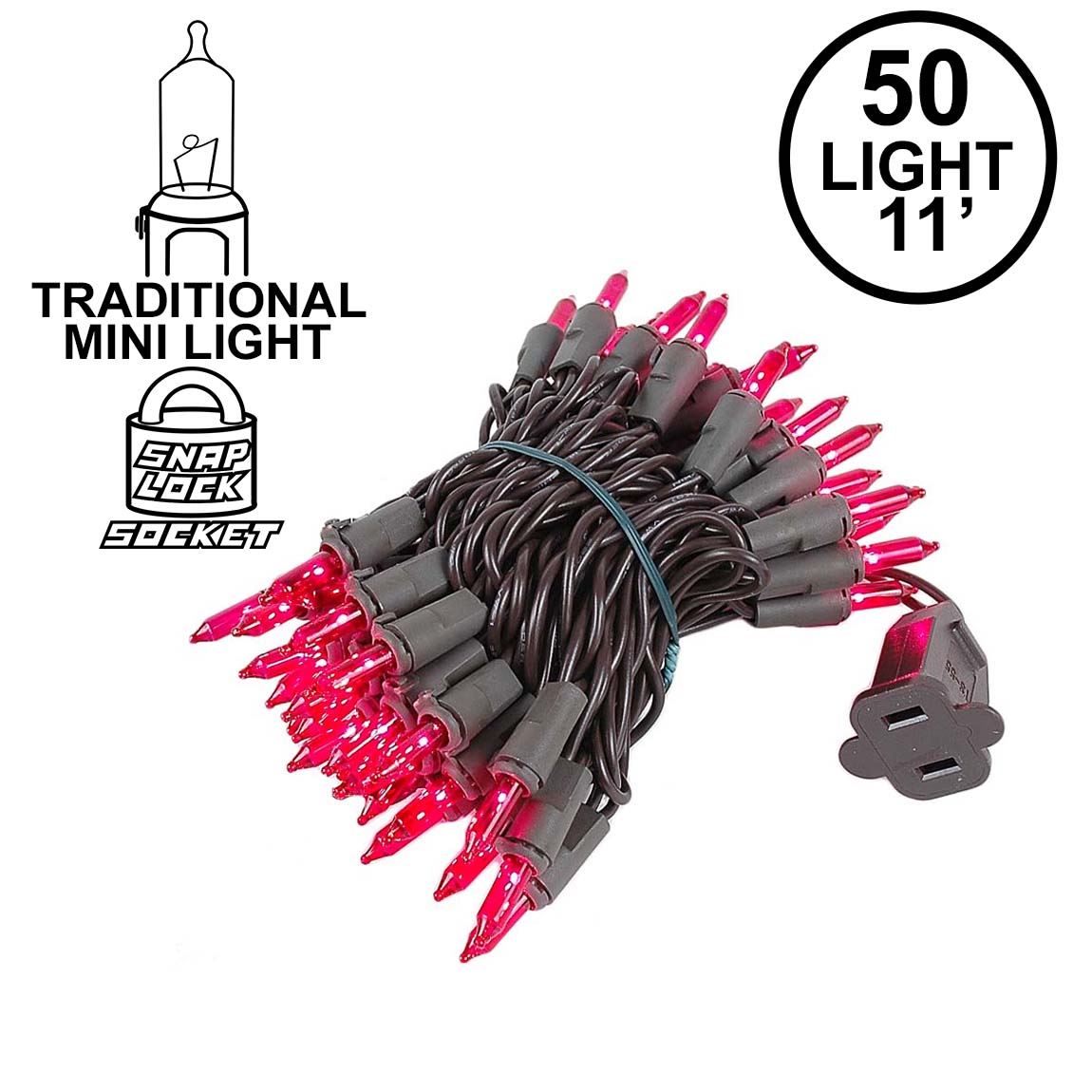 Pink Christmas Mini Lights Set 50 Light Brown Wire 11 Feet - Novelty ...