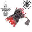 Red Christmas Mini Lights 50 Light on Brown Wire 11 Feet Long
